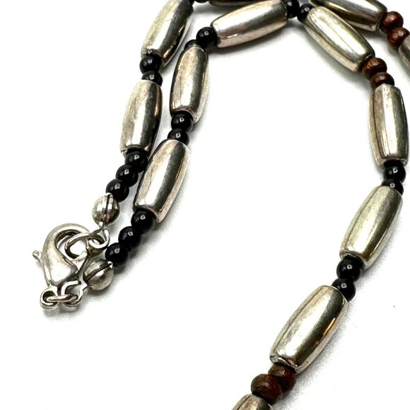 Vintage Jack Woolsey Silver Inlay Pendant Necklace—MOP, Onyx, Jasper, Bone—EUC - Picture 5 of 11